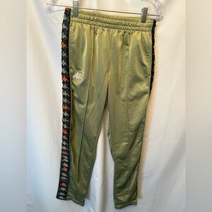 Men’s Kappa Size Small 222 Banda Dugrot Pants Olive Green Logo Trim Drawstring